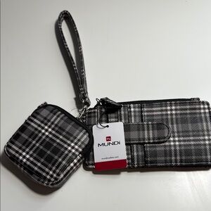 Mundi Black and White Plaid Phone Wristlet